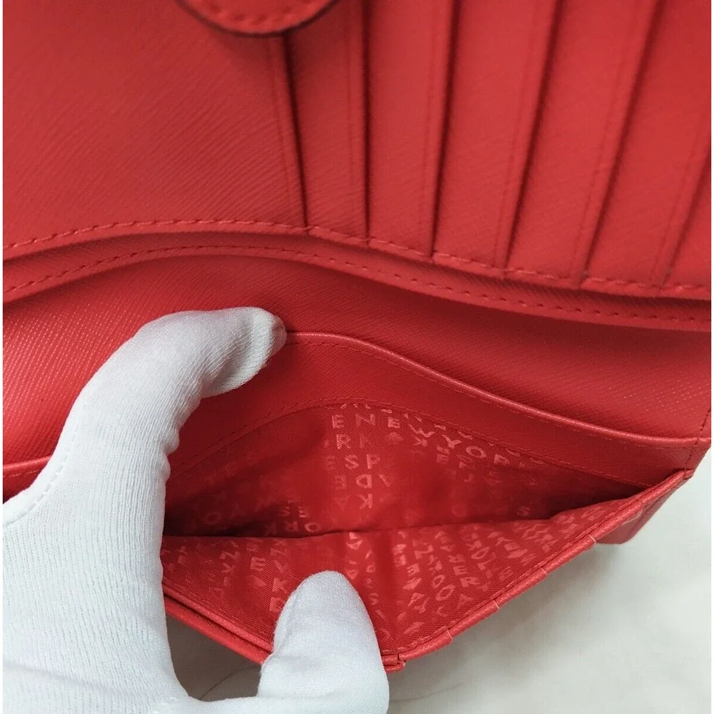 Kate Spade New York Red Crossgrain Leather Credit Card Bifild Long Wallet